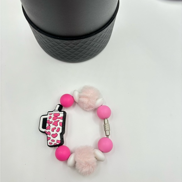 Beaded Silicone Focal Beverage Charm Stanley Cup Charm Pink Cow Leopard Print - Picture 2 of 4